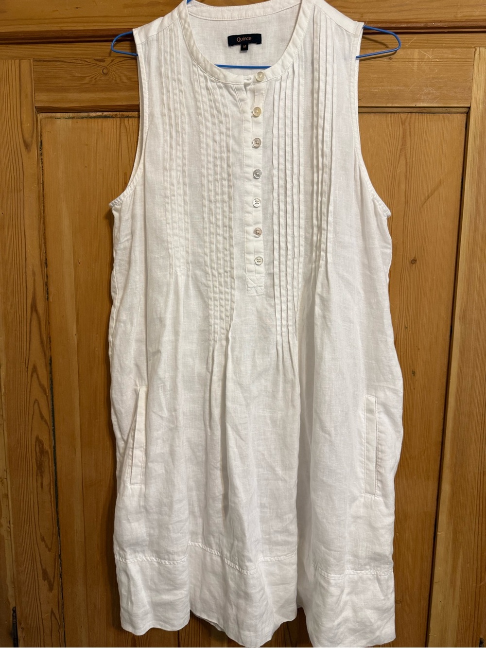 Quince White 100% European Linen Sleeveless Pintuck Swing Dress M